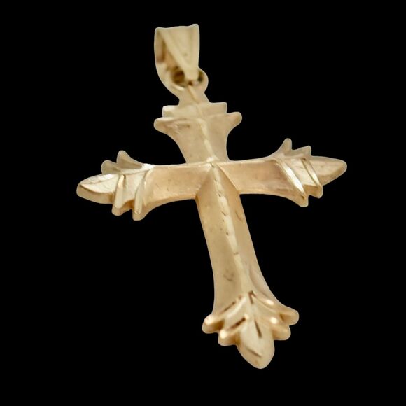 14k Yellow Gold Signed Fine Diamond Cut Cross Michael Anthony Pendant .86 grams - Picture 1 of 16